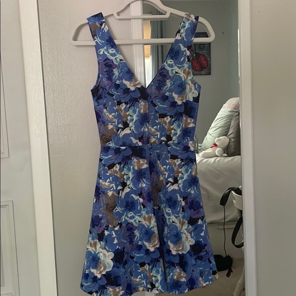 blue/purple floral patterned dress
